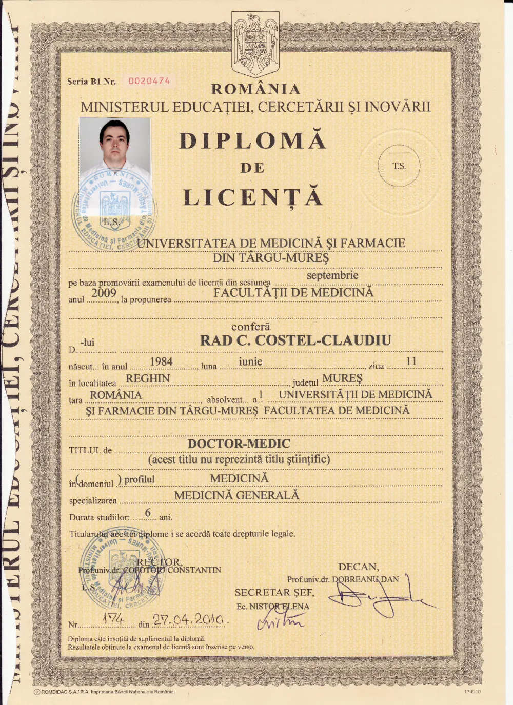 Diplomă de licență — UMF Târgu-Mureș